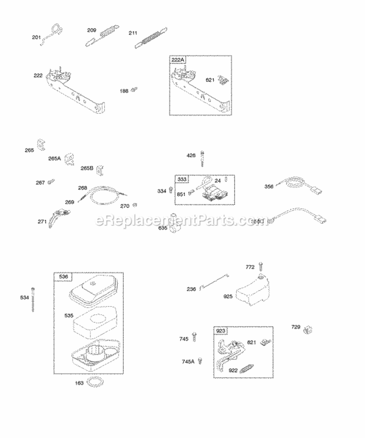 Air Cleaner Brake Controls Governor Spring Ignition Diagram and Parts List for 09J902-0415-E1  Briggs and Stratton Engine